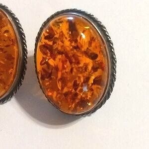 Baltic honey Amber 925 Silver Vintage Clip On Earrings